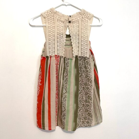 CABI 266 Whisper Gauze Tank Cream Beige Green Floral Striped Crochet Boho Blouse - Picture 13 of 16